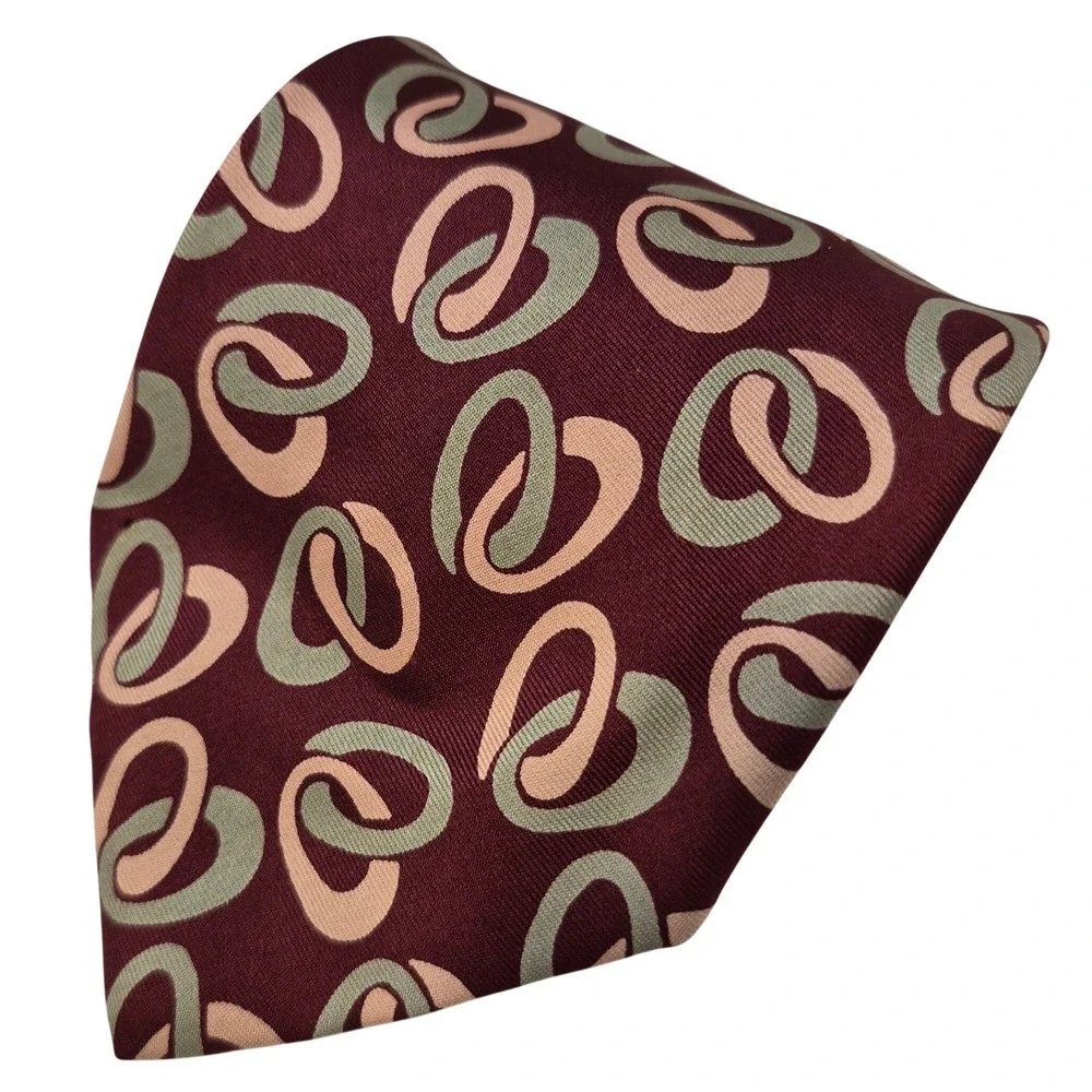 Polo Ralph‎ Lauren Tie Mens Burgundy Silk Geometric Interlocking Ovals USA